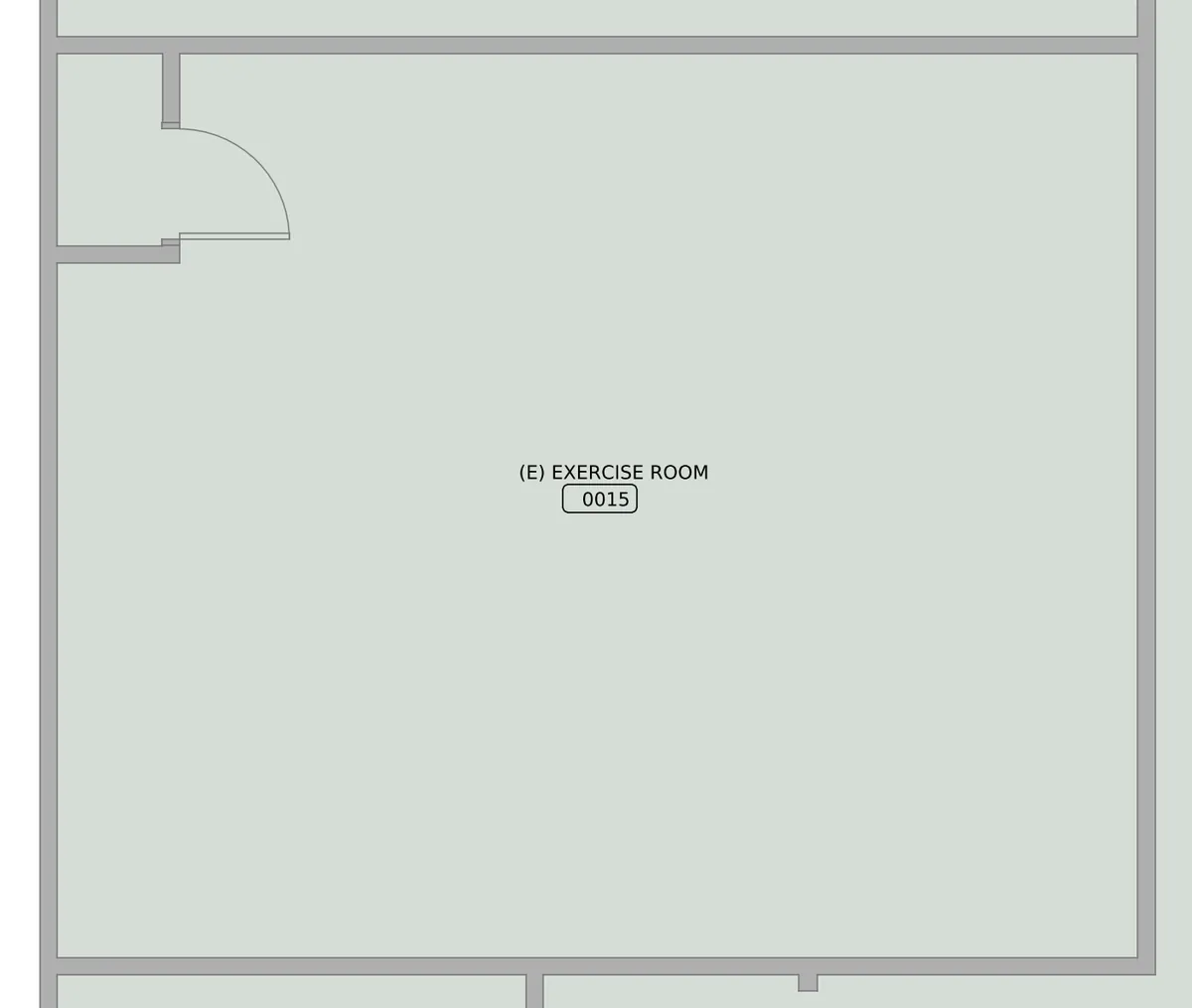 An empty exercise room on an AutoCAD floor plan, before the request